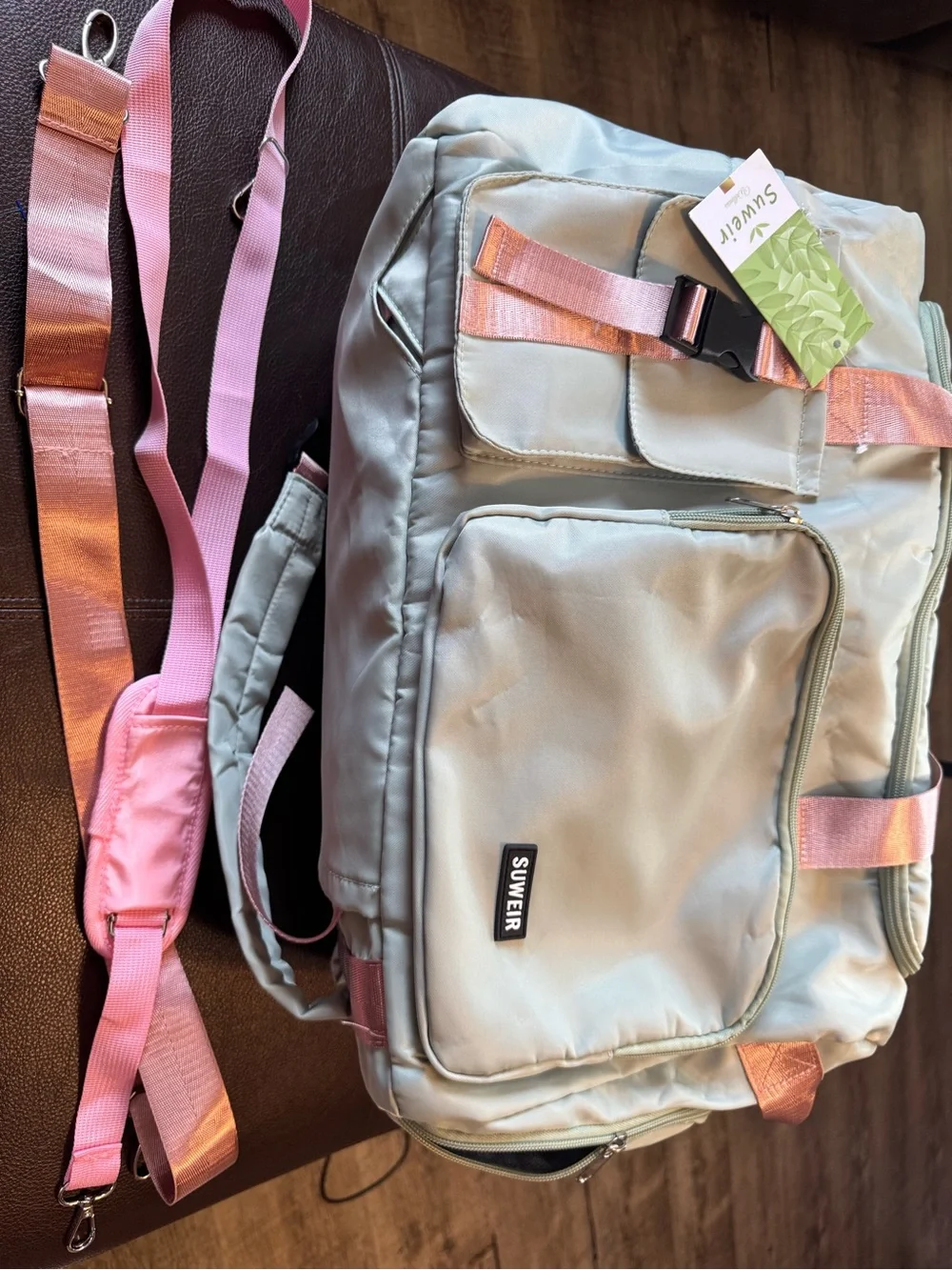 Light Green Duffel Bag with Pink Accents